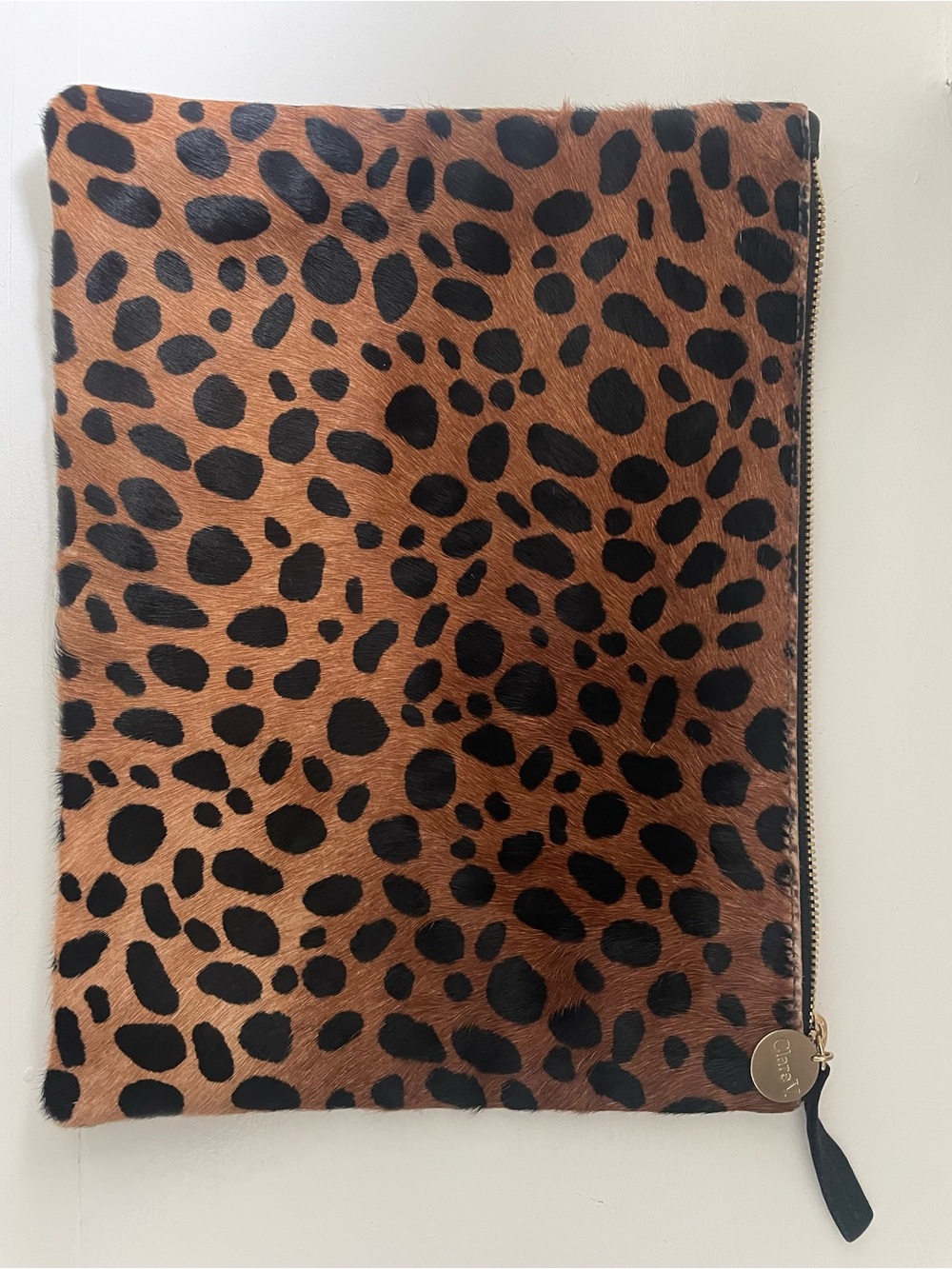 Clare V Leopard Print Haircalf Zip Pouch - Brown & Black